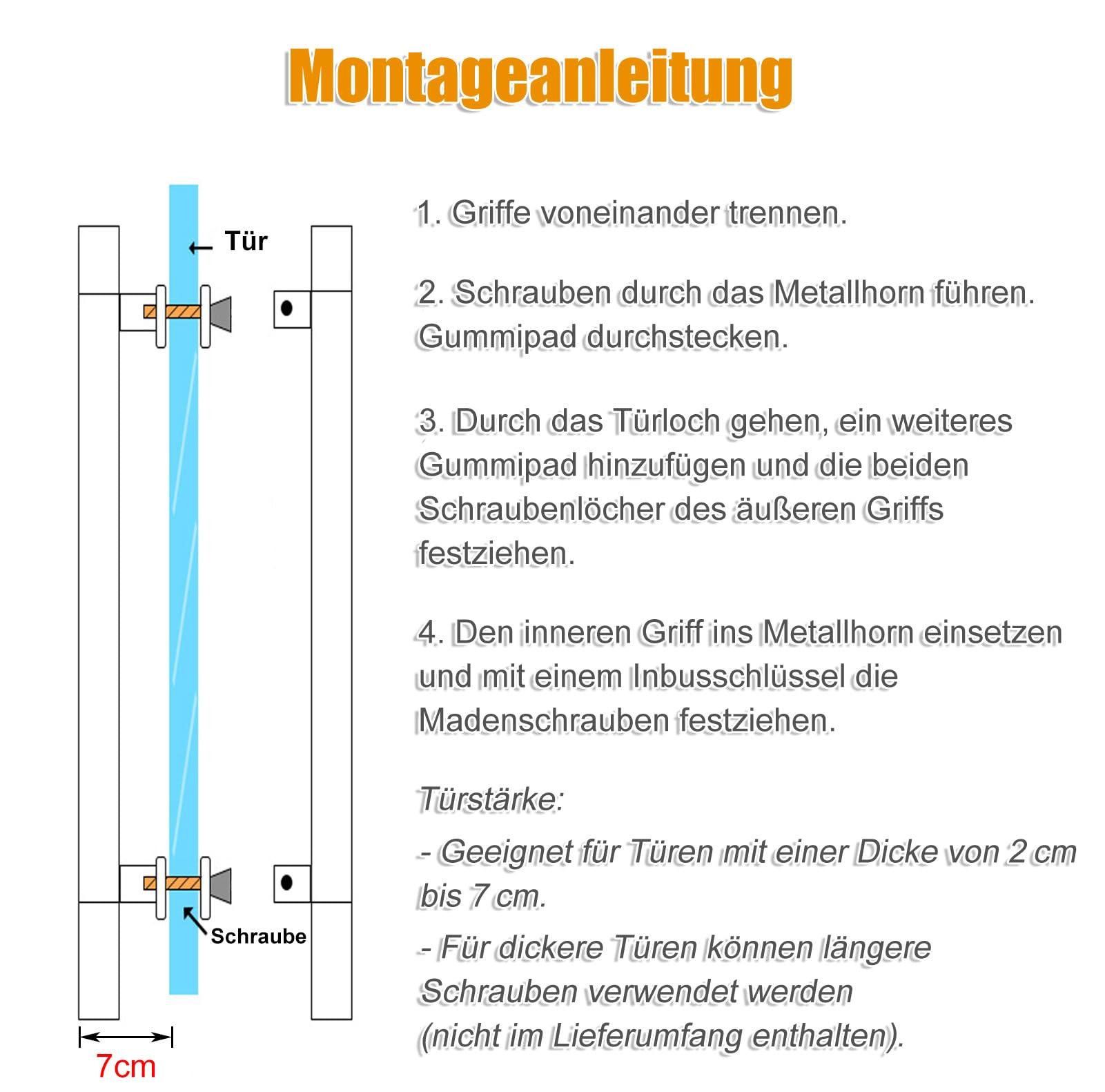 Quadratische Scheunentor Griffe in Matt Schwarz 30/60/90/120/150 cm, Beidseitiger Zieh und Drückgriff, Langer Griff für französische Türen Außentüren Duschtüren