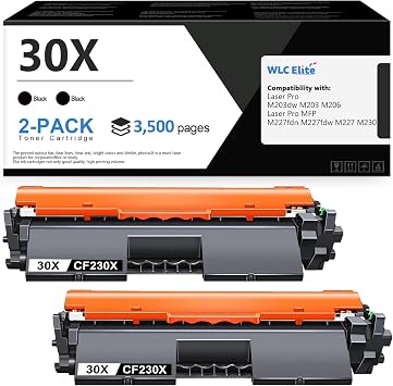 30X CF230X Black High Yield Toner Cartridge Compatible 30X Toner Cartridge Replacement for HP 30X CF230X Laser Pro MFP M227fdw M203dw M227fdn M203dn M227sdn M203d M227 M203, 2 Black