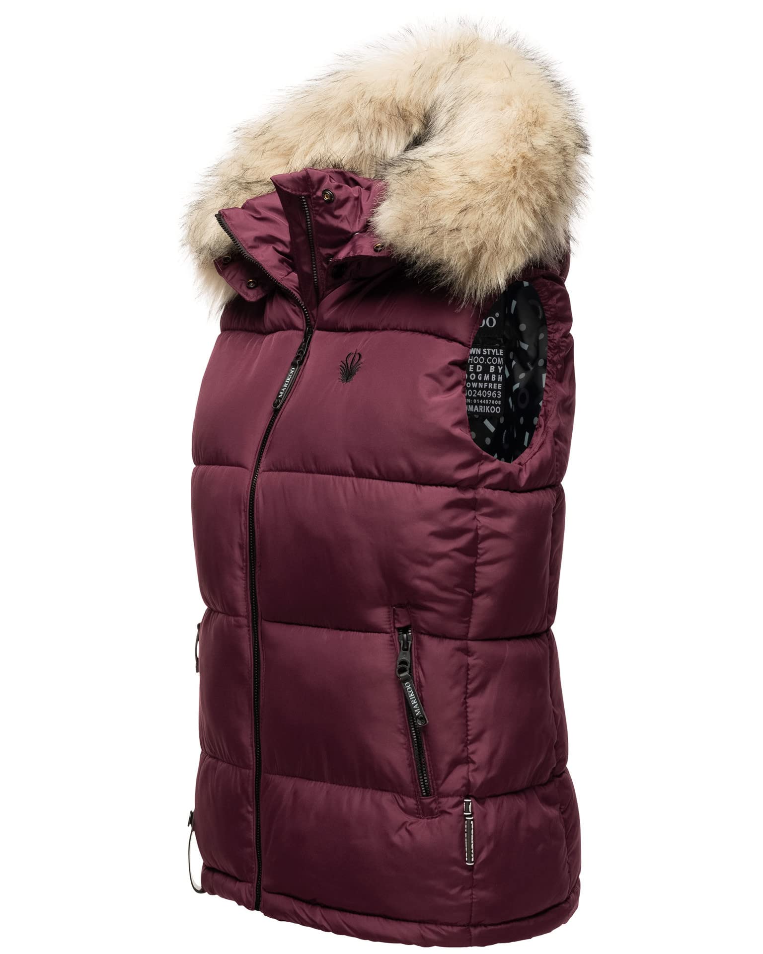 MARIKOO Damen Winter Weste Steppweste mit Kapuze und Fellkragen B896