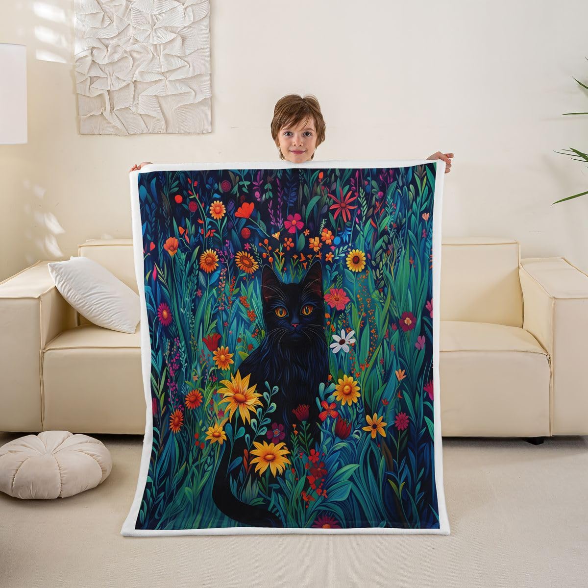 Couverture chat style bohème, le cadeau de naissance idéal pour chambre