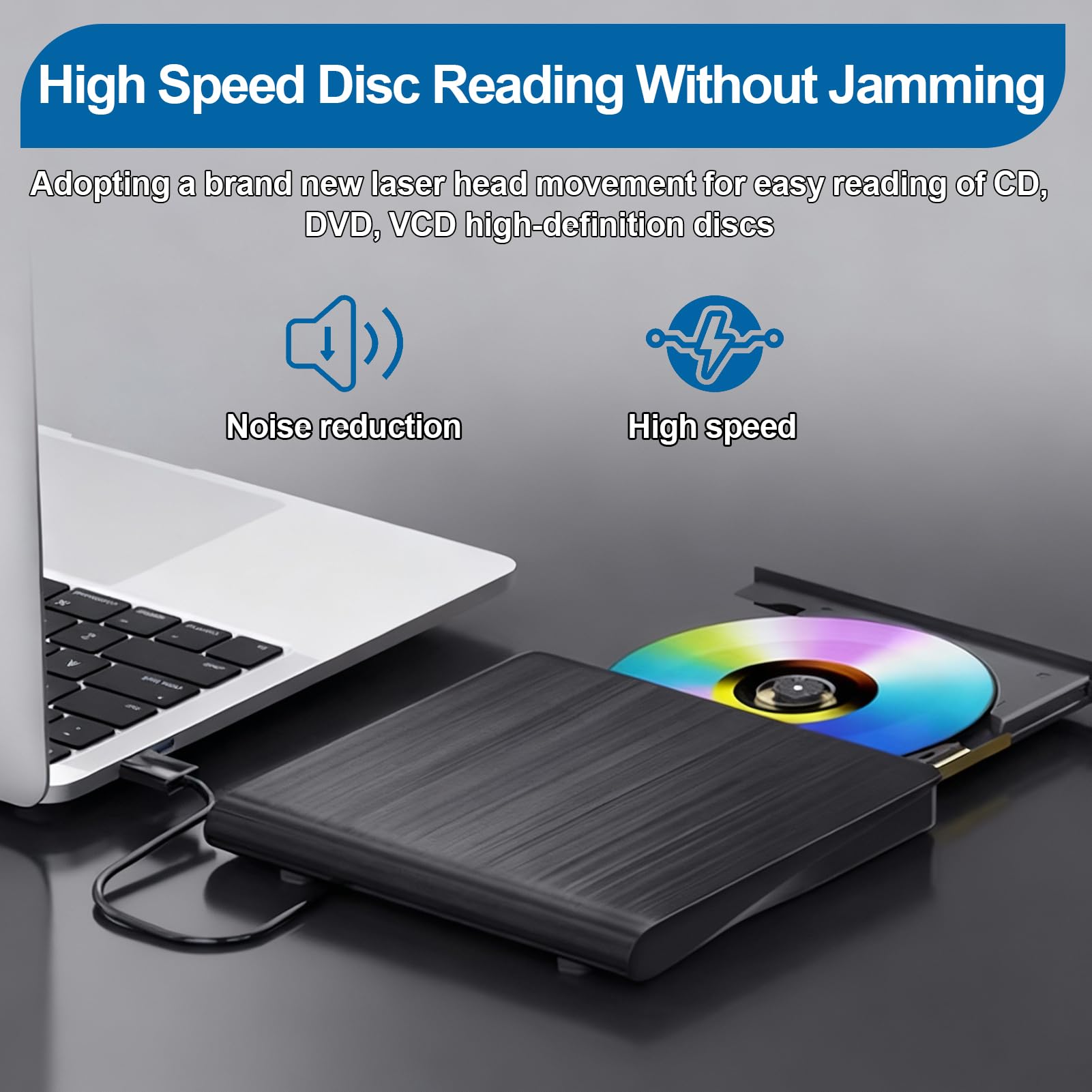Veridius External CD DVD Drive for USB 3.0 Slim Portable CD DVD Drive Player Burner Writer Reader Rewriter Optical Disc for Laptop PC Desktop Mac IOS Macbook Pro Windows 11 10 8 7 / XP Vista Linux — view 4