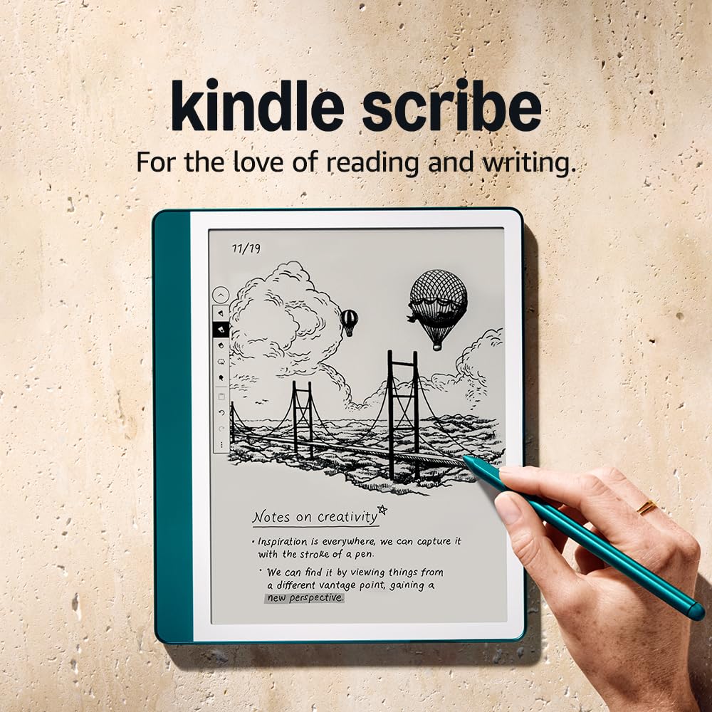 Amazon Kindle Scribe (64 GB) – Now write directly on books and documents. With built-in notebook summarisation. Includes Premium Pen – Metallic Jade (Amazon Exclusive) - Metallic Jade