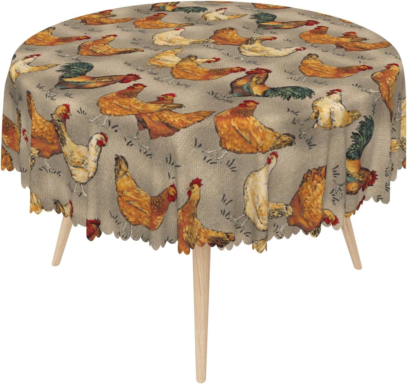 Rooster Round Tablecloth 70 Inch Rooster Hen Farm Fabric Table Cloth Wrinkle Resistance Polyester Fresh Chicken Rustic Table Cover for Farmhouse Countryside Kitchen Party Decoration