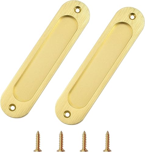 Miniatura 7 de MOROBOR Tiradores rectangulares empotrados para puerta corredera, 2 tiradores de aleación de aluminio plateados con tornillos de montaje para puerta