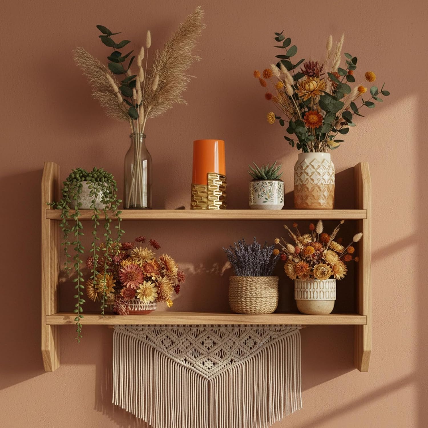 Orange Gold Ceramic Art Deco Vase for Pampas Grass Decorative-Decorative Statue for Home Decor,Elegant Centerpiece Vase for Thanksgiving/Fall Flowers,Cute MCM for Living Room/Office