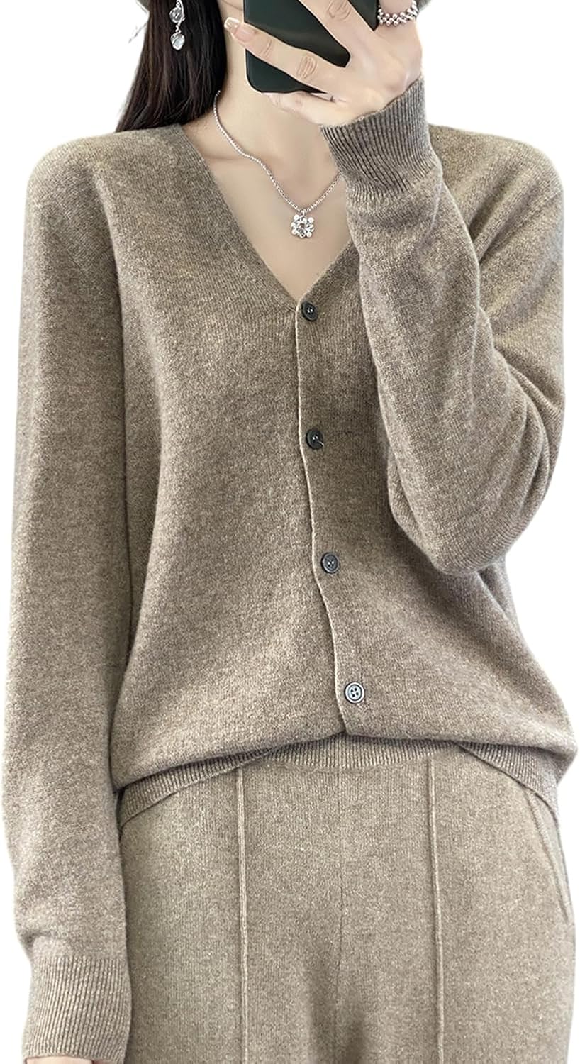 100% Merino Wool Sweaters Women's Fall Winter Female Cardigan V-Neck Sexy Knitted Long Sleeves New Simple(015)