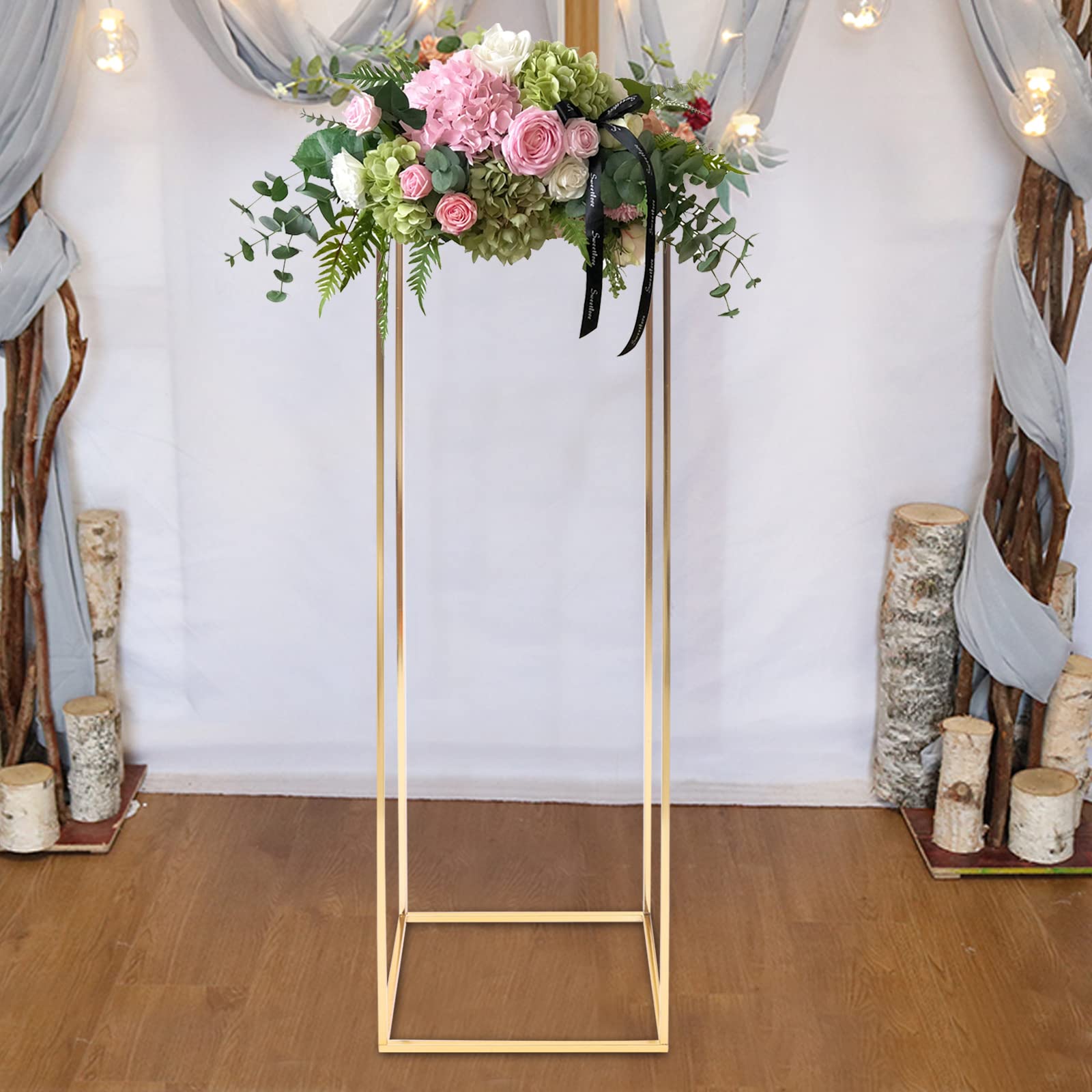 Soporte para flores de metal dorado, soporte para flores de hierro, centros de boda para pieza central, 29 x 29 x 80 cm, para campos de boda, paso por carretera, decoraciones de fiesta (31 x 31 x 100