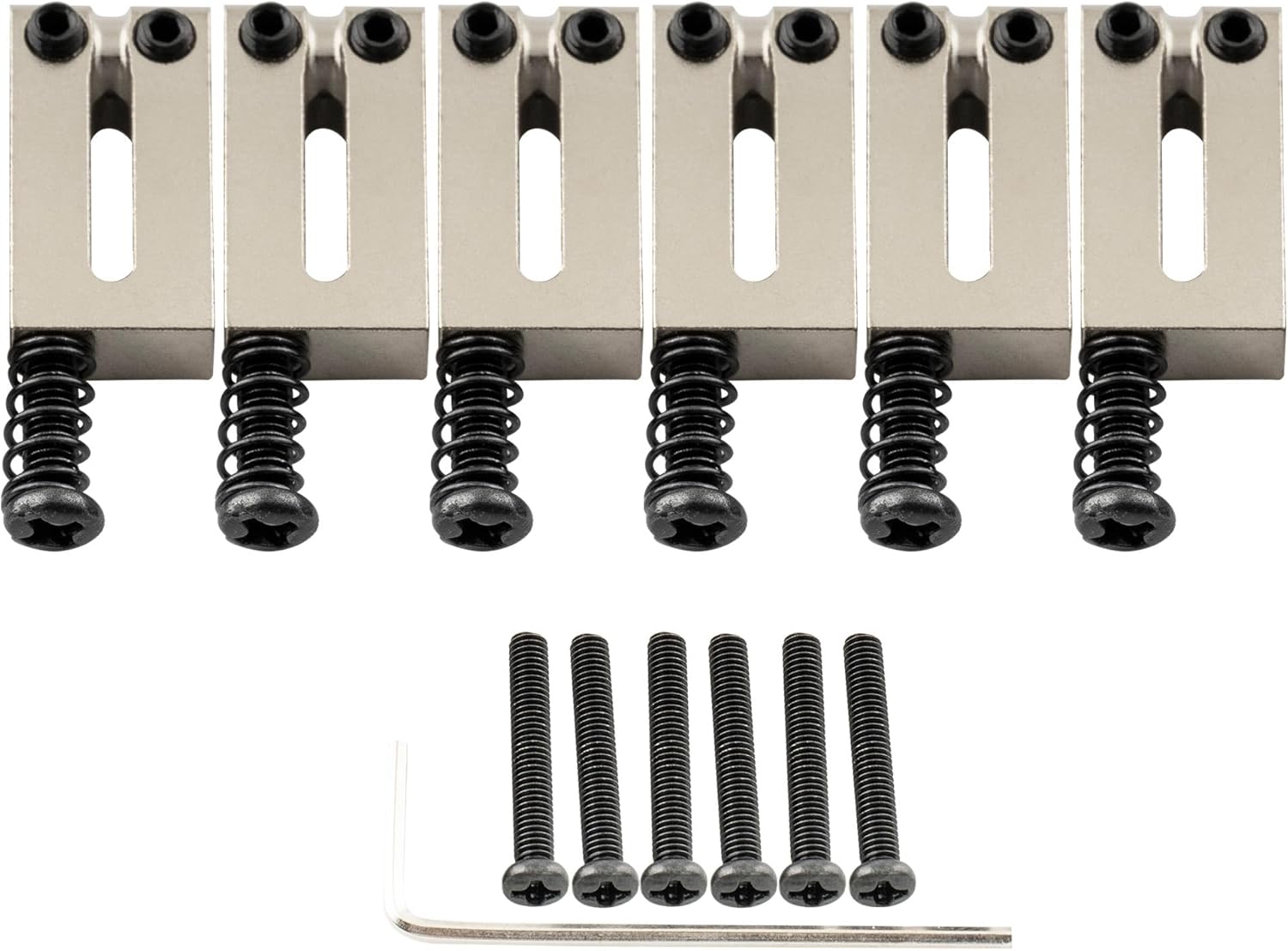 Musiclily Ultra 10.5mm Modern Brass Guitar Offset Bridge Saddles for Fender American Strat Tele Style Electric Guitar, Nickel (Set of 6)