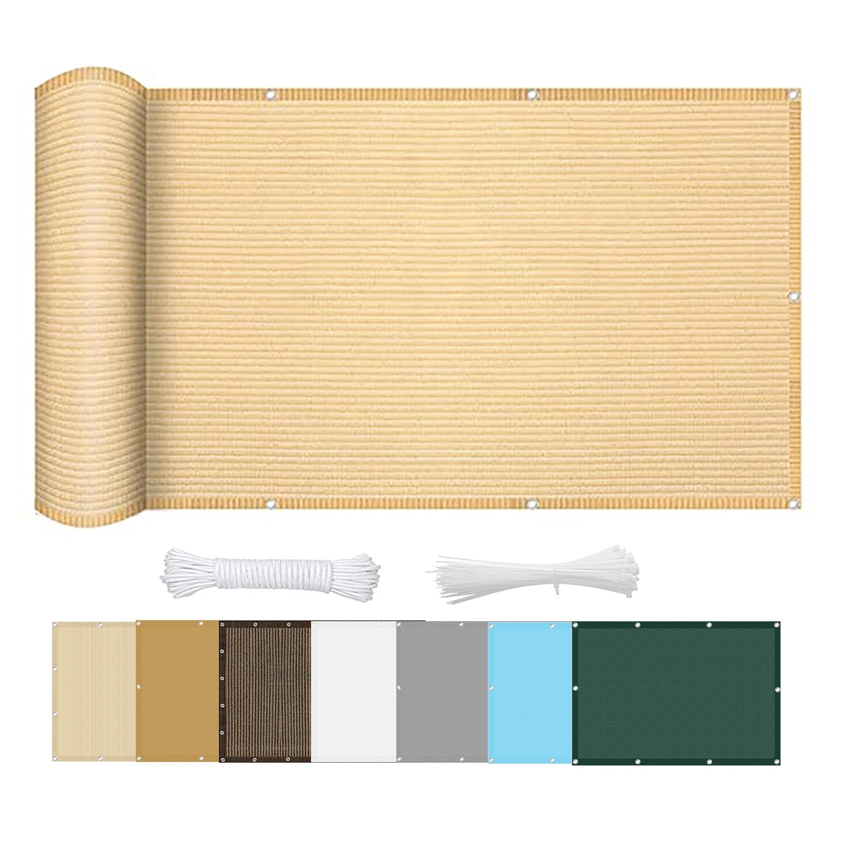 Sonnensegel Rechteckig 4 x 8 m atmungsaktiv Sonnenschutz Sonnenschutz Sunsegel mit Ösen und Befestigungsseile für Außenbereich,Garten, Creme Farben