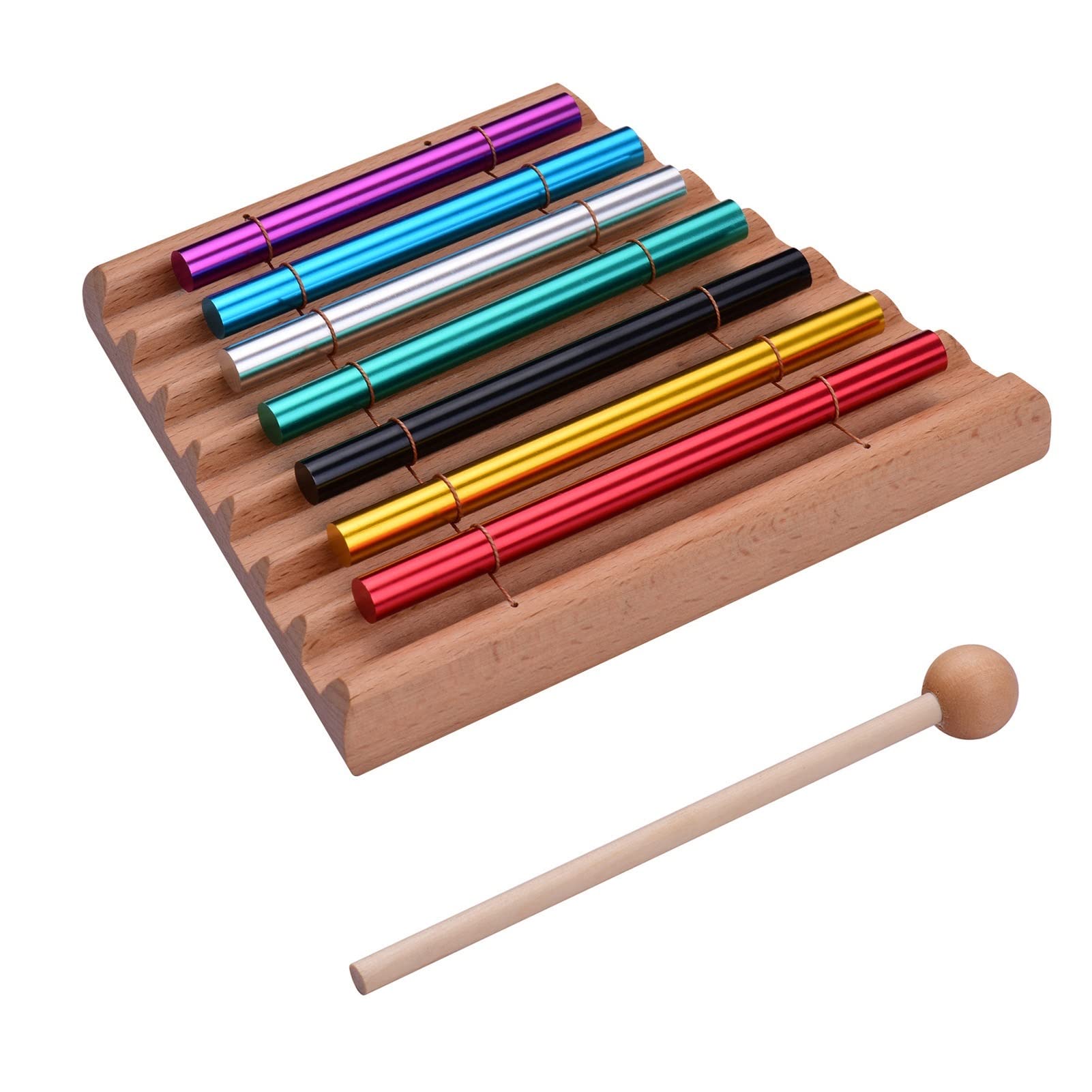 Percussão Musical Campanello di meditazione da tavolo a 7 toni Strumento a percussione con campana a vento colorato con martello Xilofoni (Color : 7-Tone)