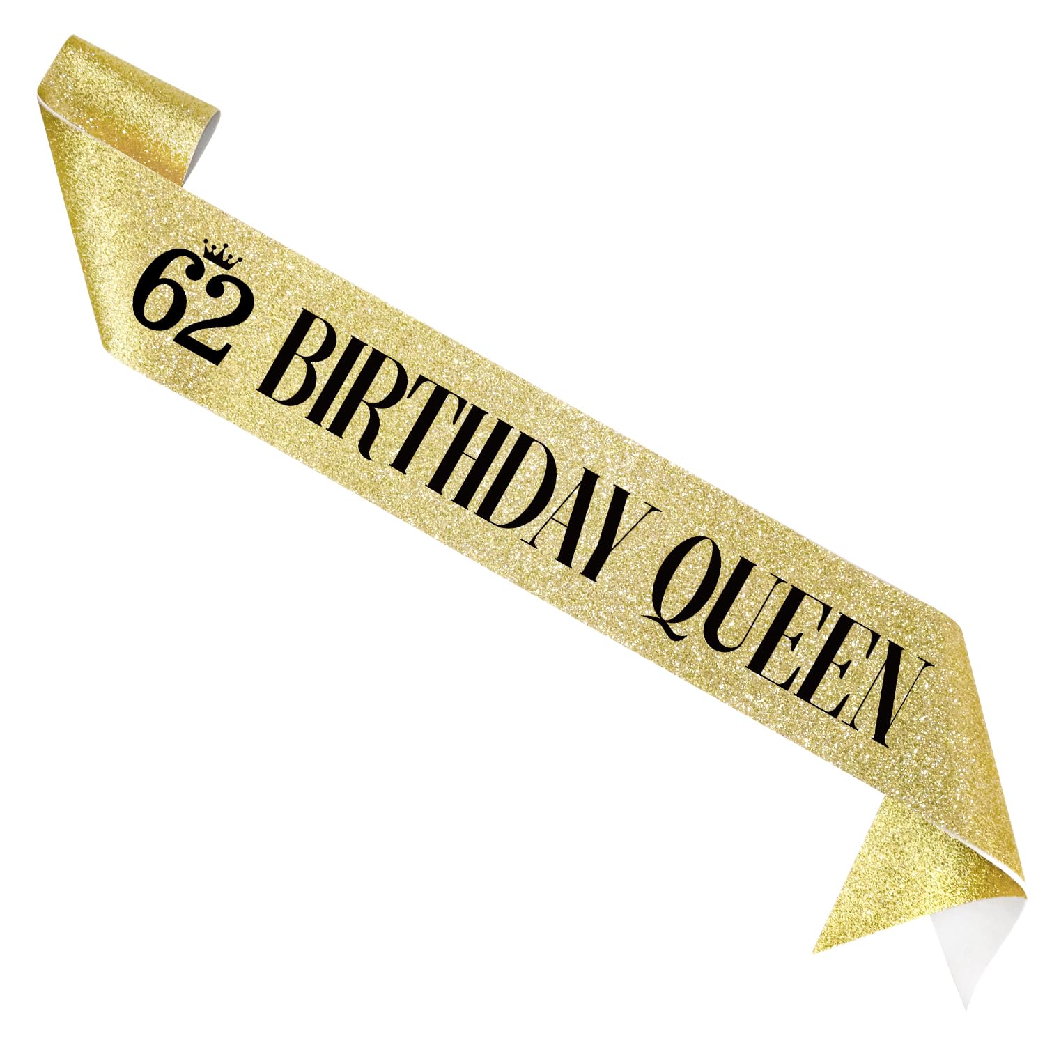 FXPATYY 62 Birthday Queen 62nd Birthday Sash for Women, Gold Glitter Sash with Black Foil