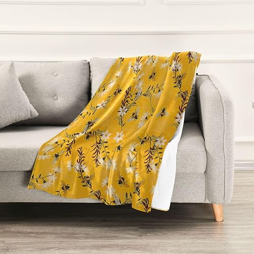 Miniatura 5 de Embroidery Bee Butterfly Flowers Throw Blanket 60"x90" Comfy Winter Blanket for Couch, Camping, Chair, Spring Flannel Ultra-Soft Plush Blanket