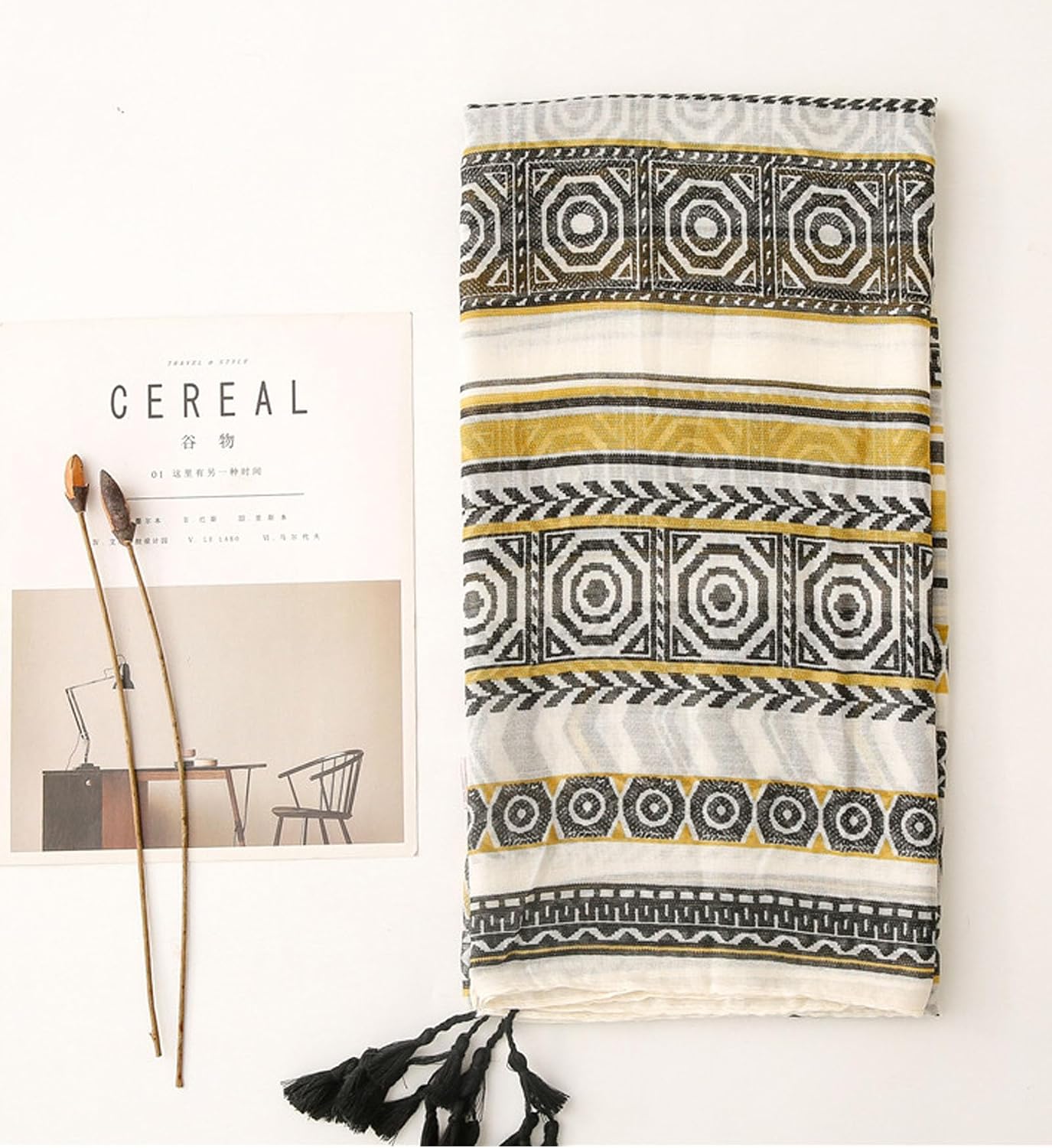 Travel Boho Scarf for Women Casual Lightweight Fashion Multicolor Shawl Wraps with Fringed Beads