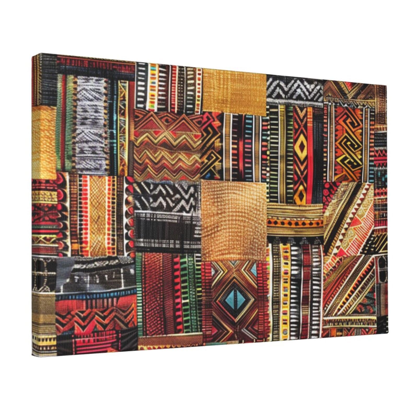 YKLJG African Textile Patchwork Printed Wall Art Canvas Prints 45x30 CM Wooden Framed Picture Painting Artwork for Bedroom Kitchen Home Office Decor