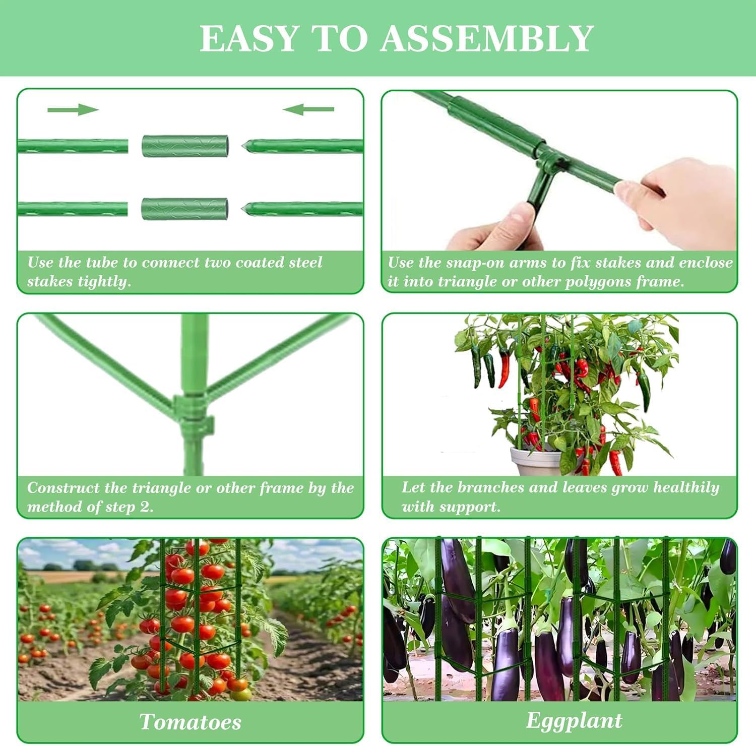 Moirsunt 4 Pack Tomato Cage for Garden- Plant Support Stakes Up to 63inch Garden Stakes Tomato Cage, Tomato Trellis for Potted Plants Climbing Vegetables Plants Flowers
