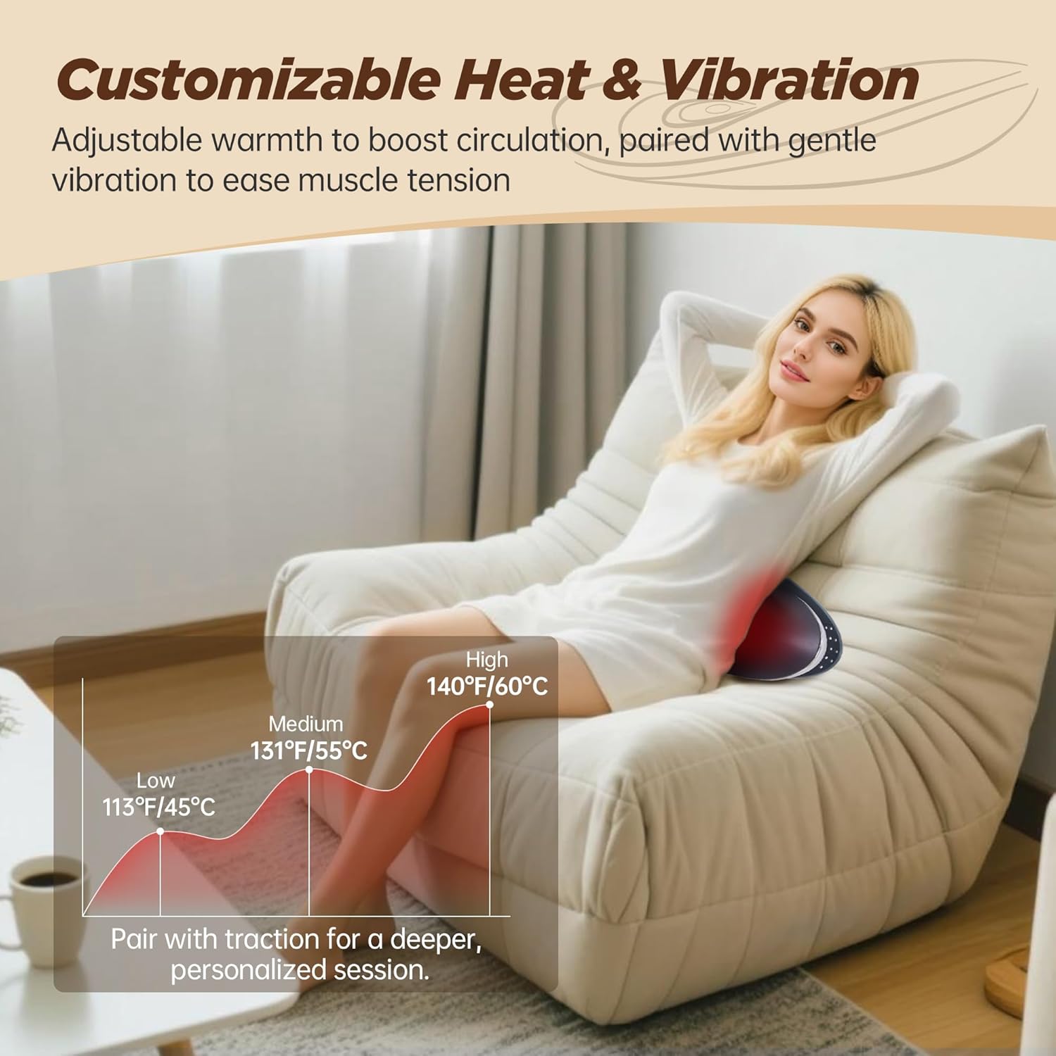 Electric Lumbar Traction Device, Back Traction with Dynamic Airbag Traction, 3-Level Heat, and Vibration Massage for Lower Back Pain Relief, Office & Home Use - Image 5