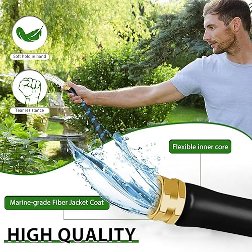 Miniatura 8 de Manguera de jardín no expandible de 150 pies, flexible y ligera, resistente a torceduras y enredos. Con boquilla de 10 vías, fuertes accesorios de