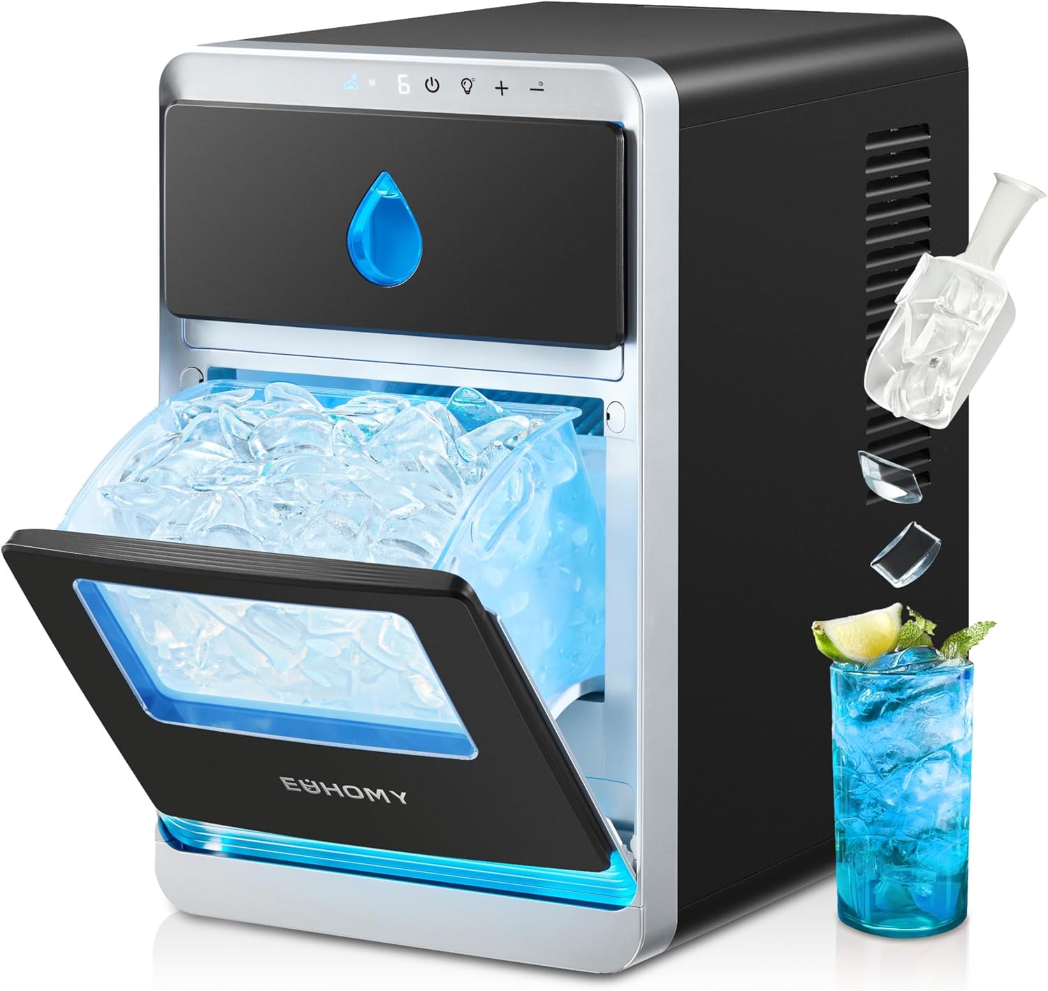 EUHOMY LunaArc Crescent Ice Maker Countertop, 16Pcs Ready in 12Mins, 1600Pcs/Day, Auto Deep Cleaning, Timer, Adjustable Ice Thickness, Portable Ice Cube Maker for Whiskey/Coffee/Soft Drinks