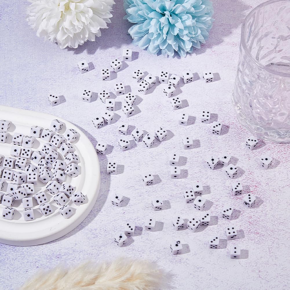 DICOSMETIC 200Pcs Dice Beads Bulk Acrylic Dice Spacer Beads Cube Square Loose Bead White Roll of Dice Bead for DIY Necklaces Bracelets Earrings Jewelry Making - Image 5