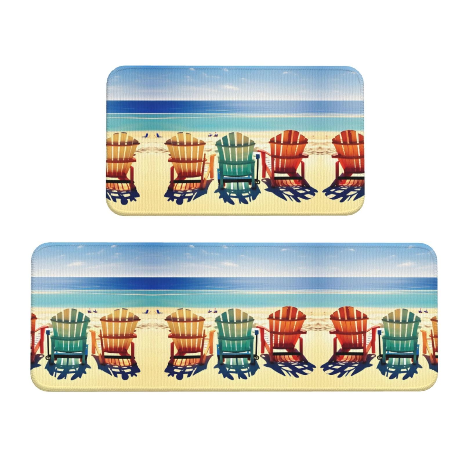 Lot de 2 tapis de cuisine antidérapants motif plage et chaises pour sol