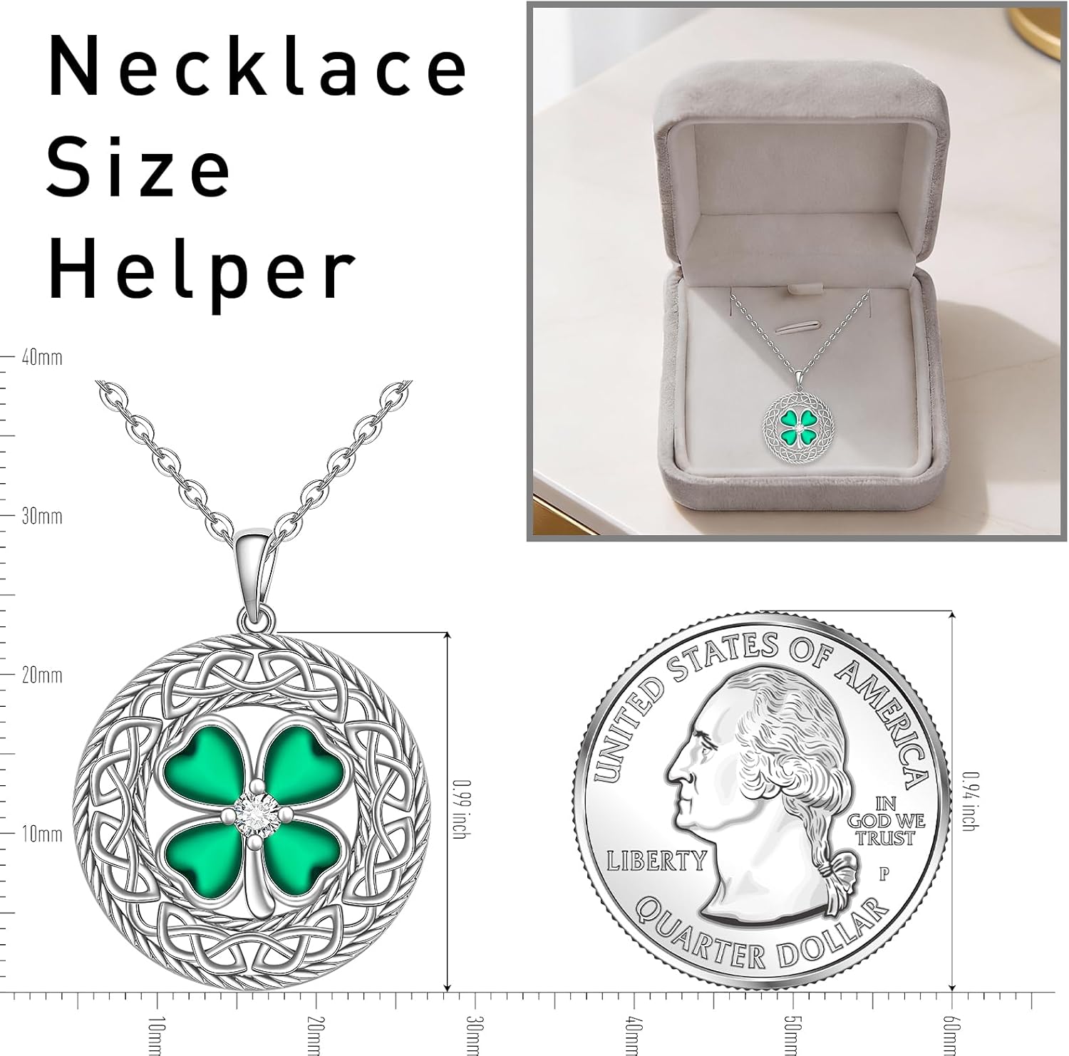 St Patricks Day Accessories Clover Necklace For Women Sterling Silver Shamrock Necklace Celtic Knot Dangle Jewelry Valentine Mothers Day Irish Shamrock Gifts - Image 7