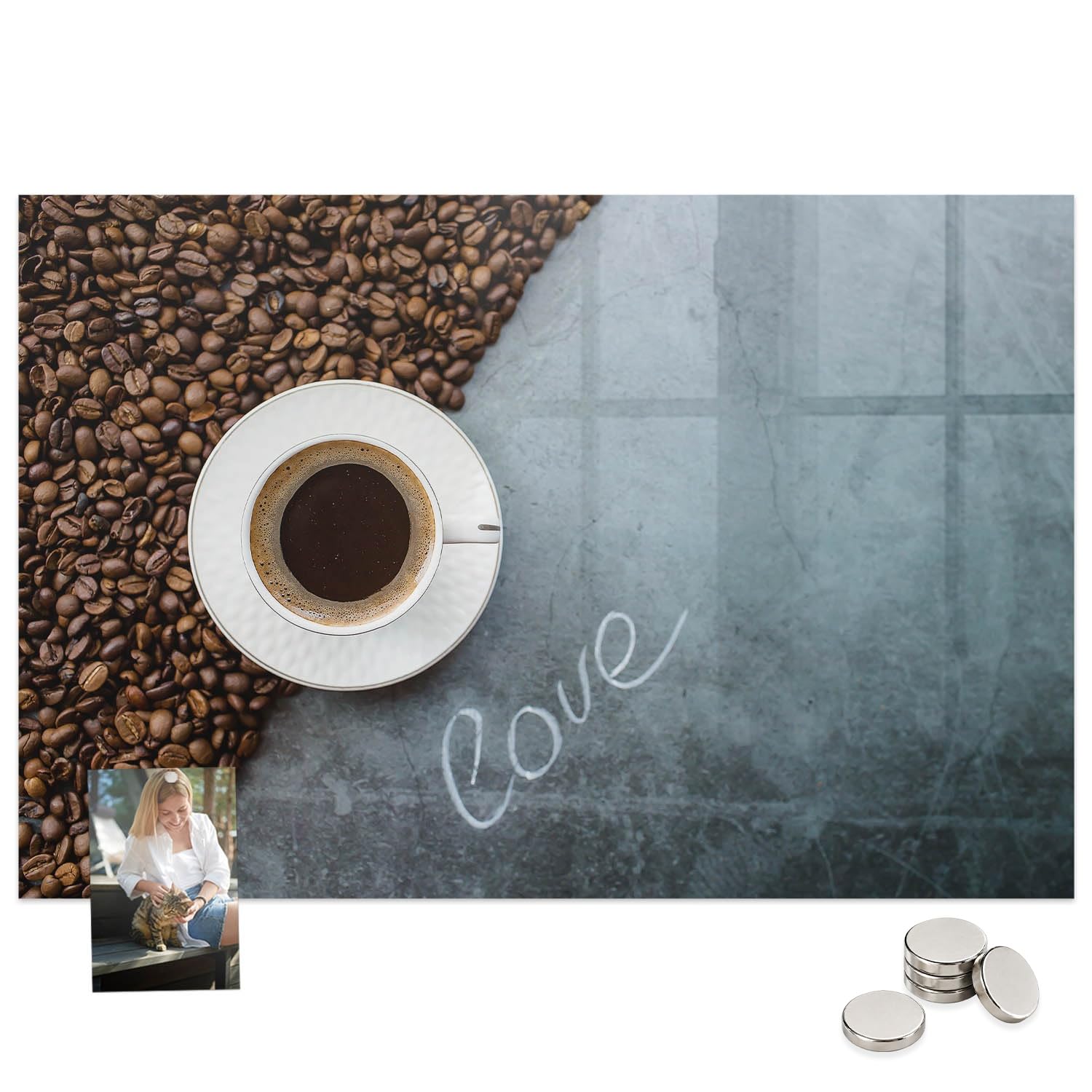 Menú y Pizarra Magnética para Restaurantes y Cafeterías 90x60 Taza de café | Tablero Imantado | Cristal Templado | Mural de Pared | Placa de Acero | Cartelera Informativa | Organizador de Tareas