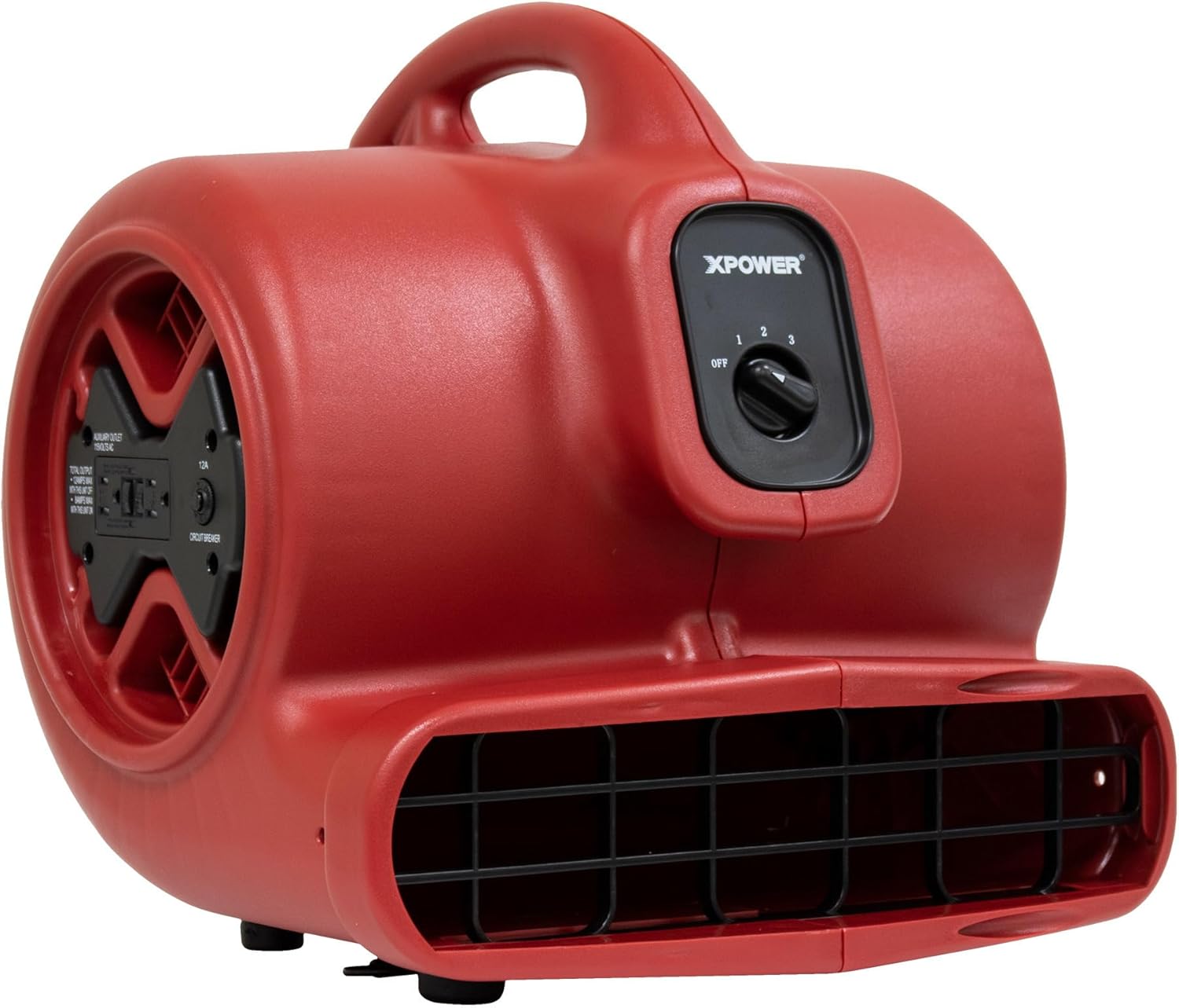 XPOWER, 1/3 HP 3 Speed Air Mover w/GFCI Power Outlets, Fan Type Carpet Blowers, Fan Diameter 8.25 in, Air Delivery 2400 cfm, Model# X-600A-Red