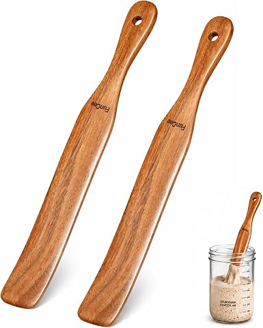 2 Pack Wooden Spurtle for Sourdough Starter, Mixing, Reaching Bottom of Jar, Dough Whisk, Long Handle Jar Spatula, Teak Wood Kitc…