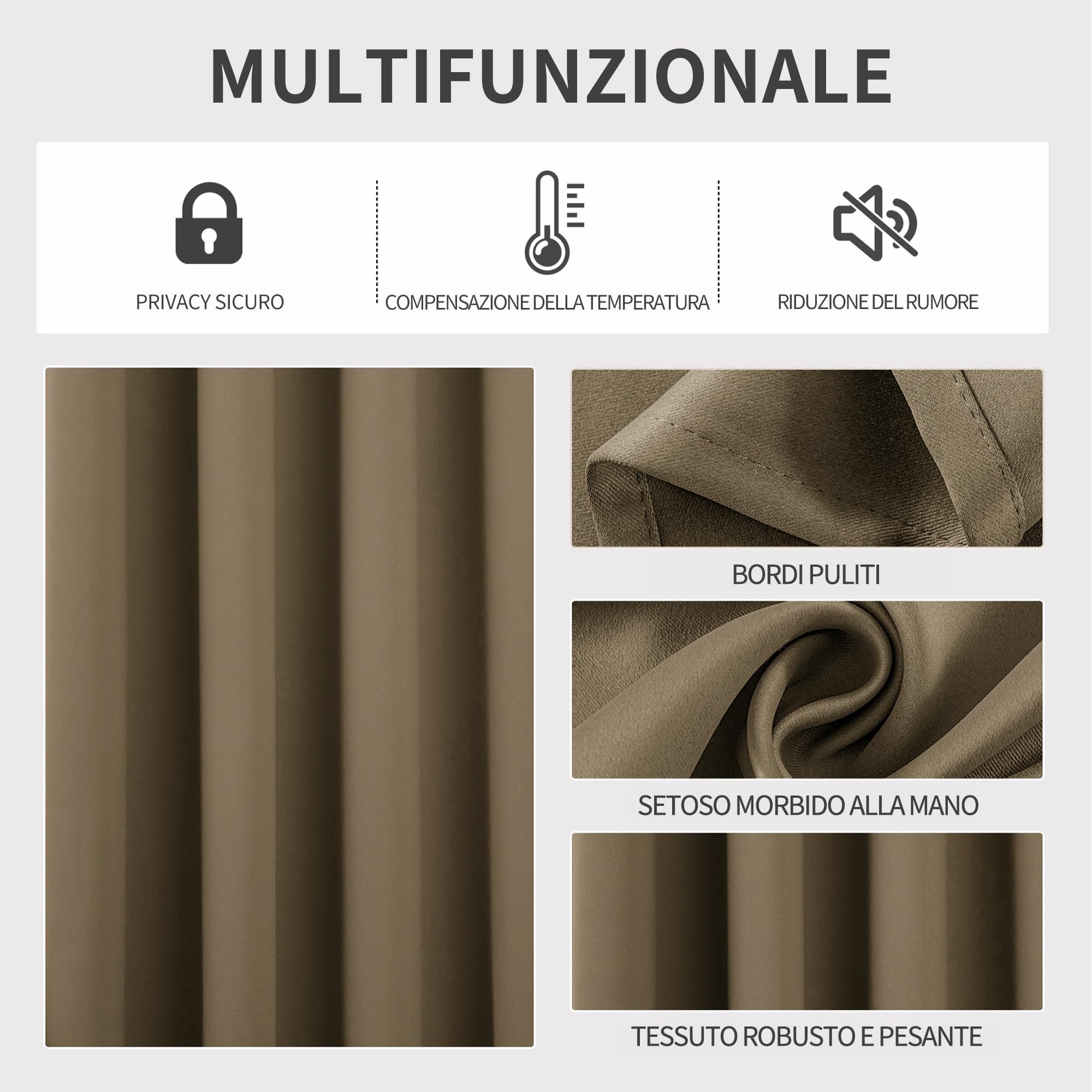 Joydeco Tende Oscuranti per Interni 2 Pezzi L 140 x A 175, Tende Termiche con Occhielli Moca per Soggiorno Moderne, Cameretta Bambini, Camera