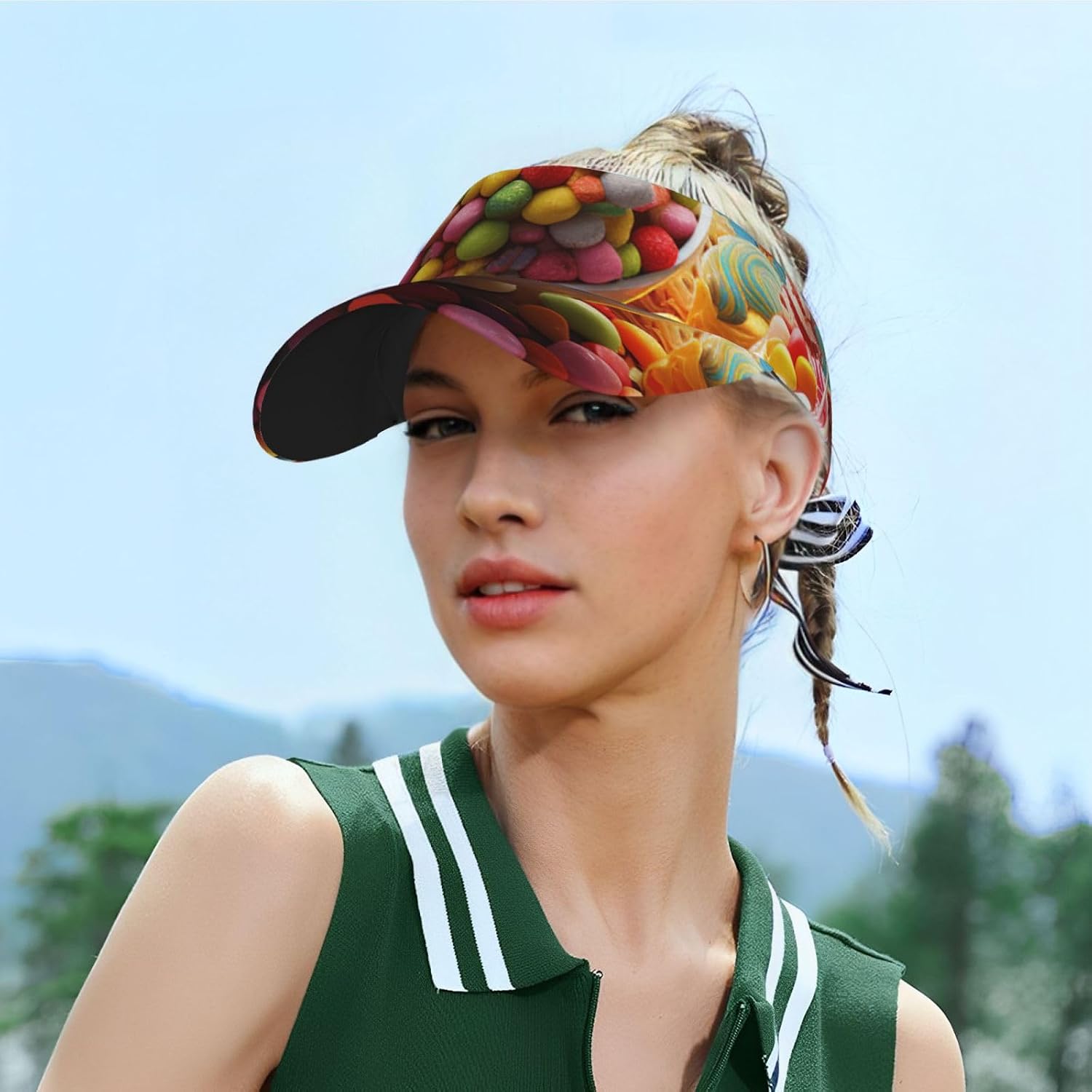 Candy Poster Sports Sun Visor for Men Women Adjustable Empty Top Baseball Cap Outdoor Golf Running Sun Caps Black