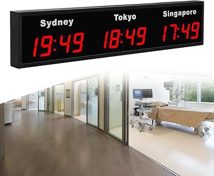 World Time Zones Clock, 3/4 City Time Zone Led Digital World Time Wall Mounted Clock Indoor Multi Time Zone World Wall Clock for Office/Home/Living Room/School/Multinational Enterp,3city,Red