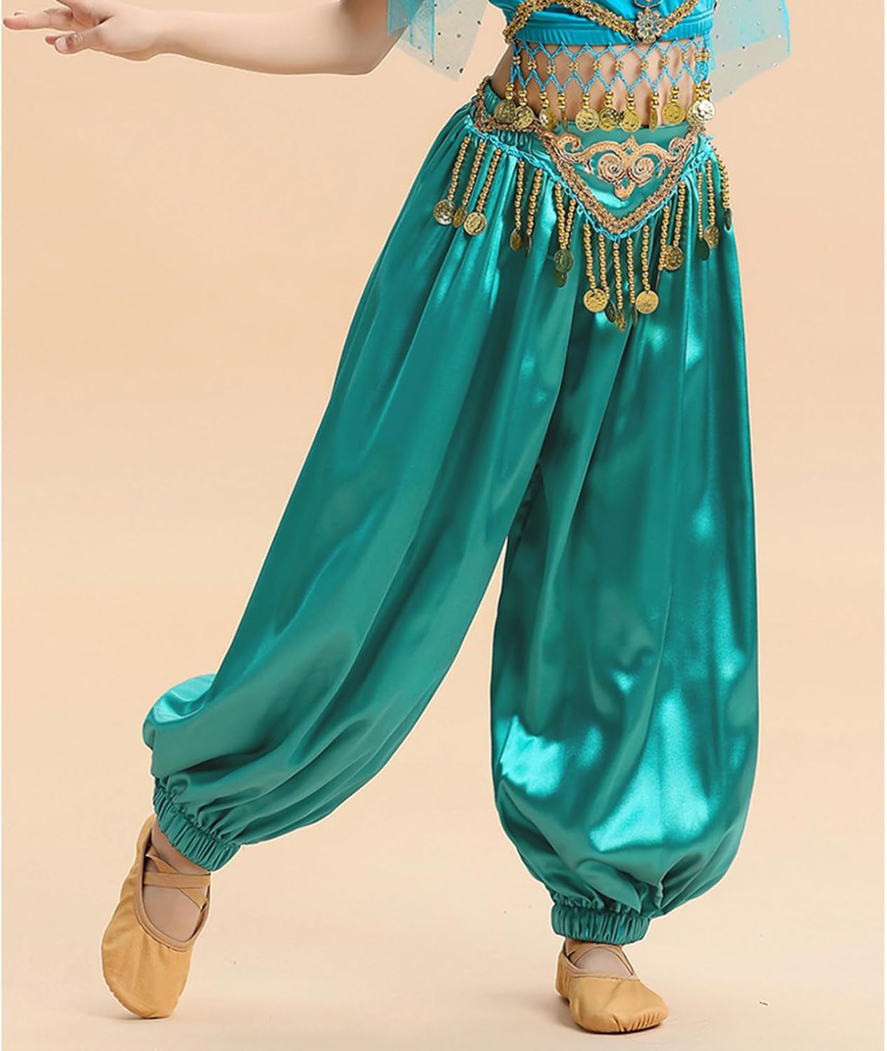 FEESHOW Kids Girls Satin Belly Dance Bloomers Elastic Waistband Harem Pants for Performance Theme Party Dress Up