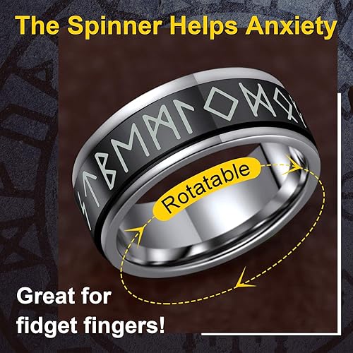 Miniatura 5 de ChainsProMax Puede grabar anillos giratorios de runa vikinga para hombresmujeres, tamaño #7-#14, anillo de cadena de eslabones de acero inoxidable,