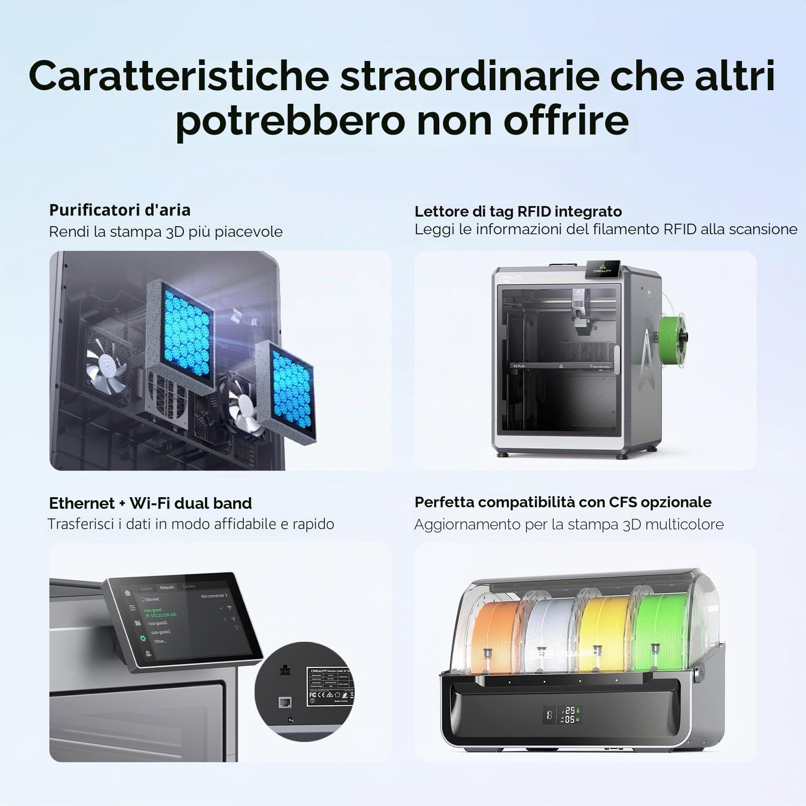 Creality K2 Plus Stampante 3D, Multicolore Stampa, Max 600 mm/s, Doppia Telecamera AI, Livellamento Automatico Completamente, Stampanti 3D Pronte all'uso (K2 PLUS)