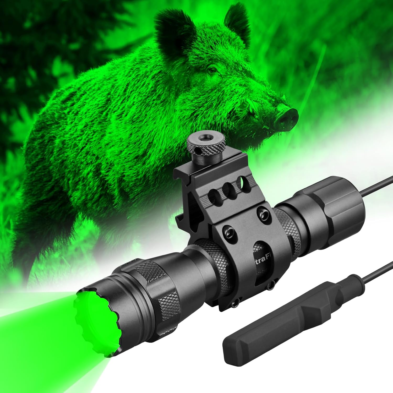 ULTRAFIRE Tactical Green Hunting Flashlight - 218 Yard Long Range Green LED Light, Single Mode Super Bright for Night Observation & Coyote Predator Hunting (T1 Ultra-G)