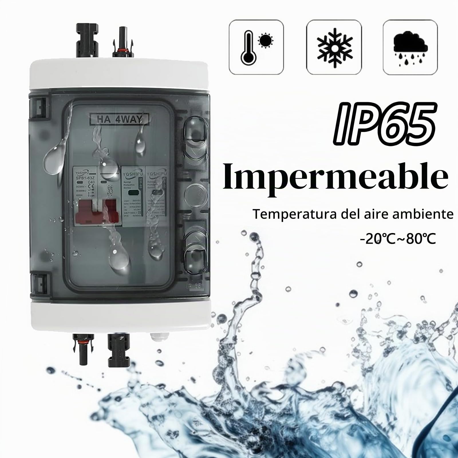 Protección contra Sobretensiones Fotovoltaica, 1 Entradas Y 1 Salidas Disyuntor DC Disyuntor Protección contra Rayos 1 Cuerdas 1000V DC 40A 20-40KA Caja Conexión Generador Caja Conexión Solar IP65