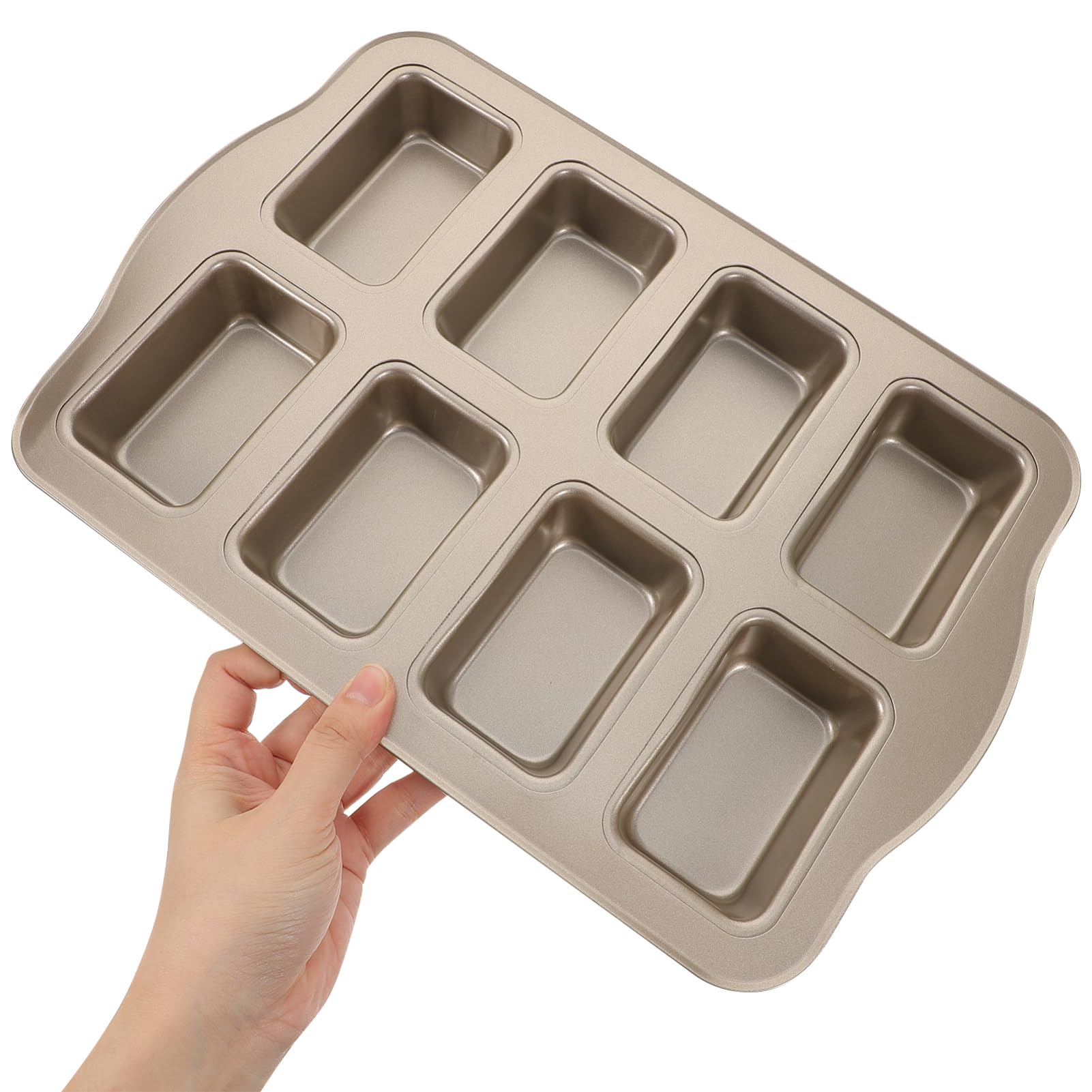 DECHOUS Moule à Gâteau Rectangulaire 8 Cavités Stable et Facile à Utiliser Antiadhésif en Acier Carbone Doré pour Mini Pains et Pâtisseries Goûter