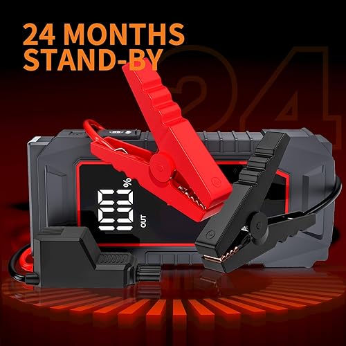 Miniatura 7 de Arrancador de batería de automóvil, batería de arranque de pico de 5000 A para motores de gasolina y diésel de 10 L, caja de arranque portátil de 12