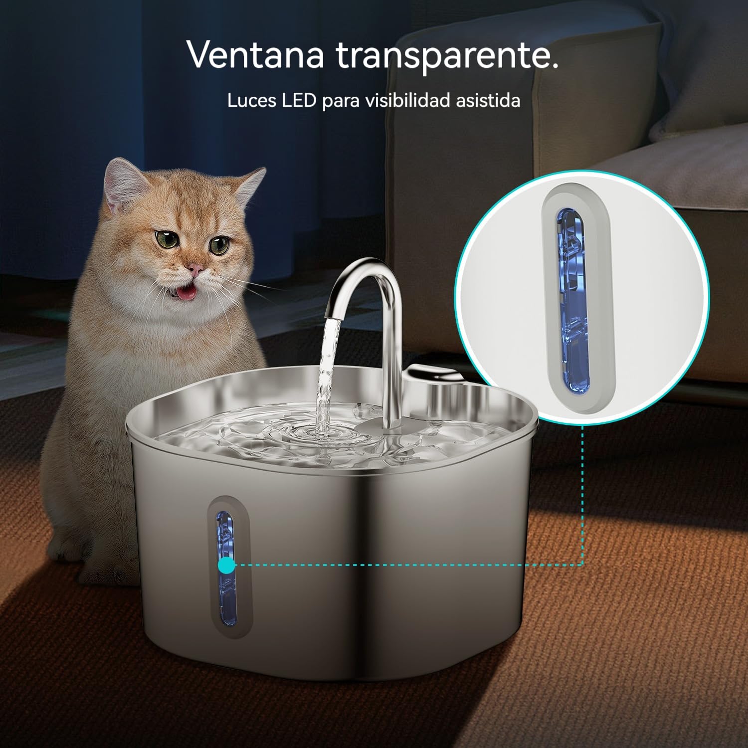 Catvitalis Fuente De Agua Gatos, 2.2L Cat Vitalis Water Fountain for Cats, with Whisper Quiet & Easy to Clean, Stainless Steel Filtered Recirculating Water Fountains for Dogs and Cats