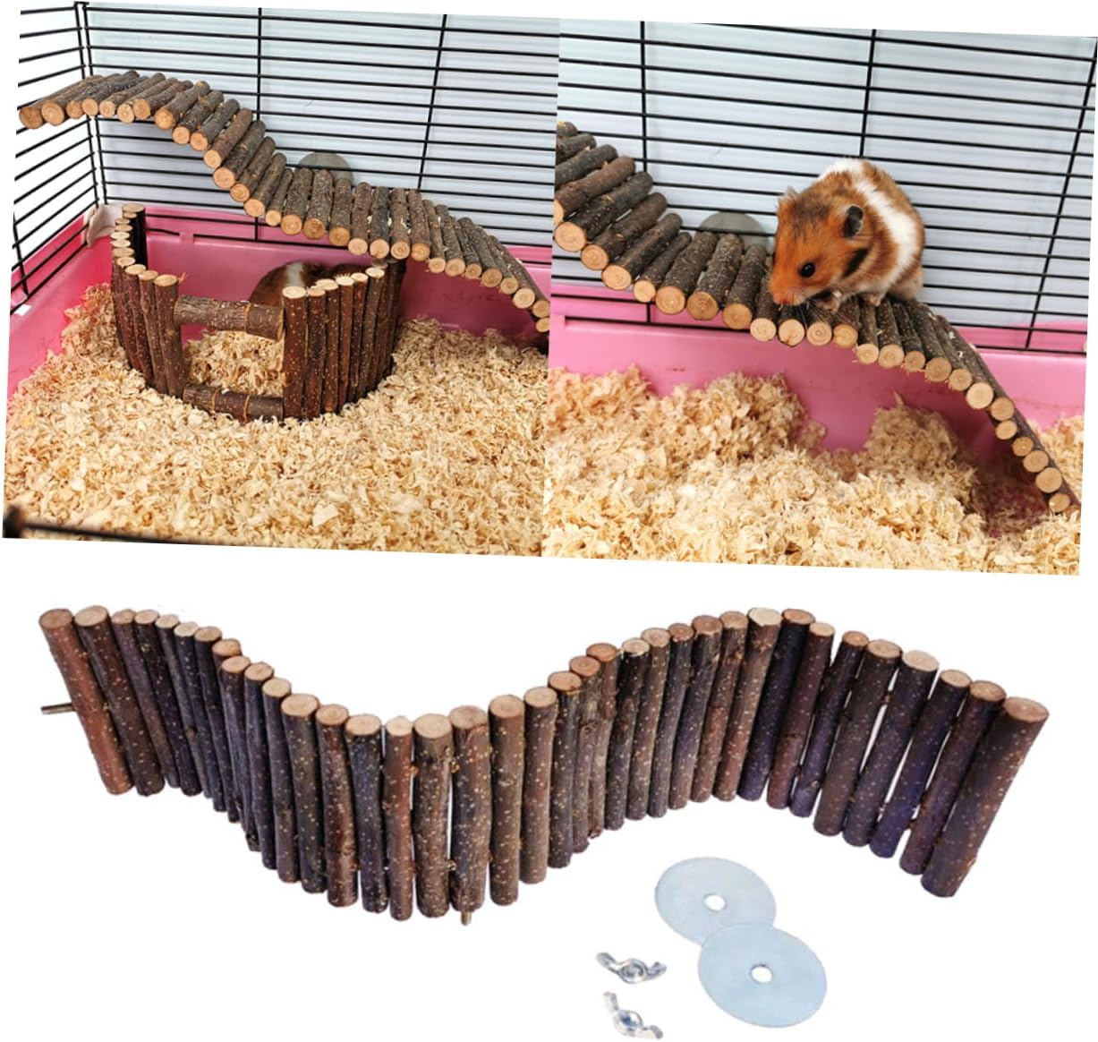 Wooden PET Climbing Ladder and Hanging Bridge Apple Wood Chewing Toy for Hamsters Squirrels and Small Pets 50x8cm Small Animal Supplies