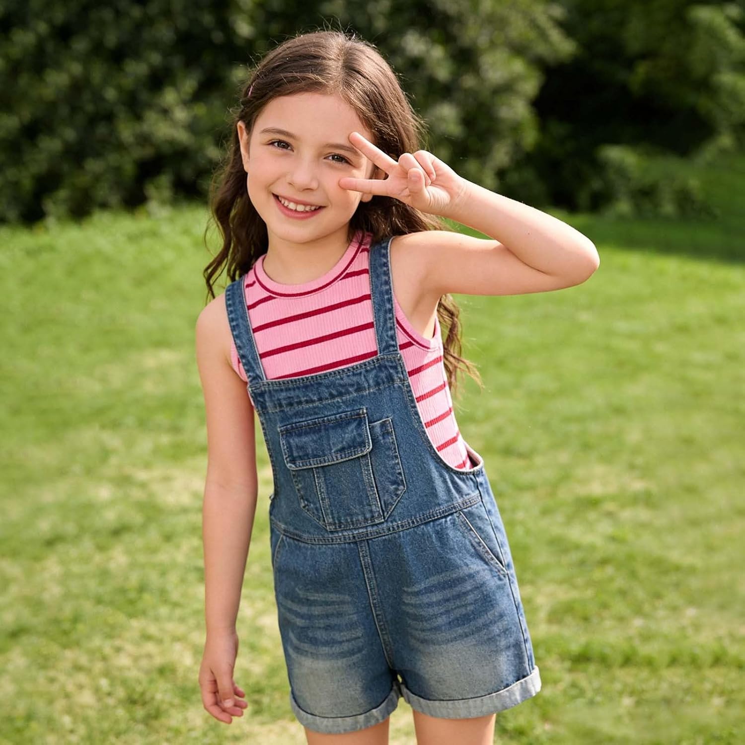 Kids Girls Denim Overalls Sleeveless Wide Leg Jumpsuit Cute Y2K Shortalls Short Cargo Jeans Bib Overalls Casual Loose Romper