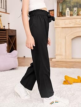 Amazon.com: WDIRARA Girl's Paper Bag Waist Belted Wide Leg