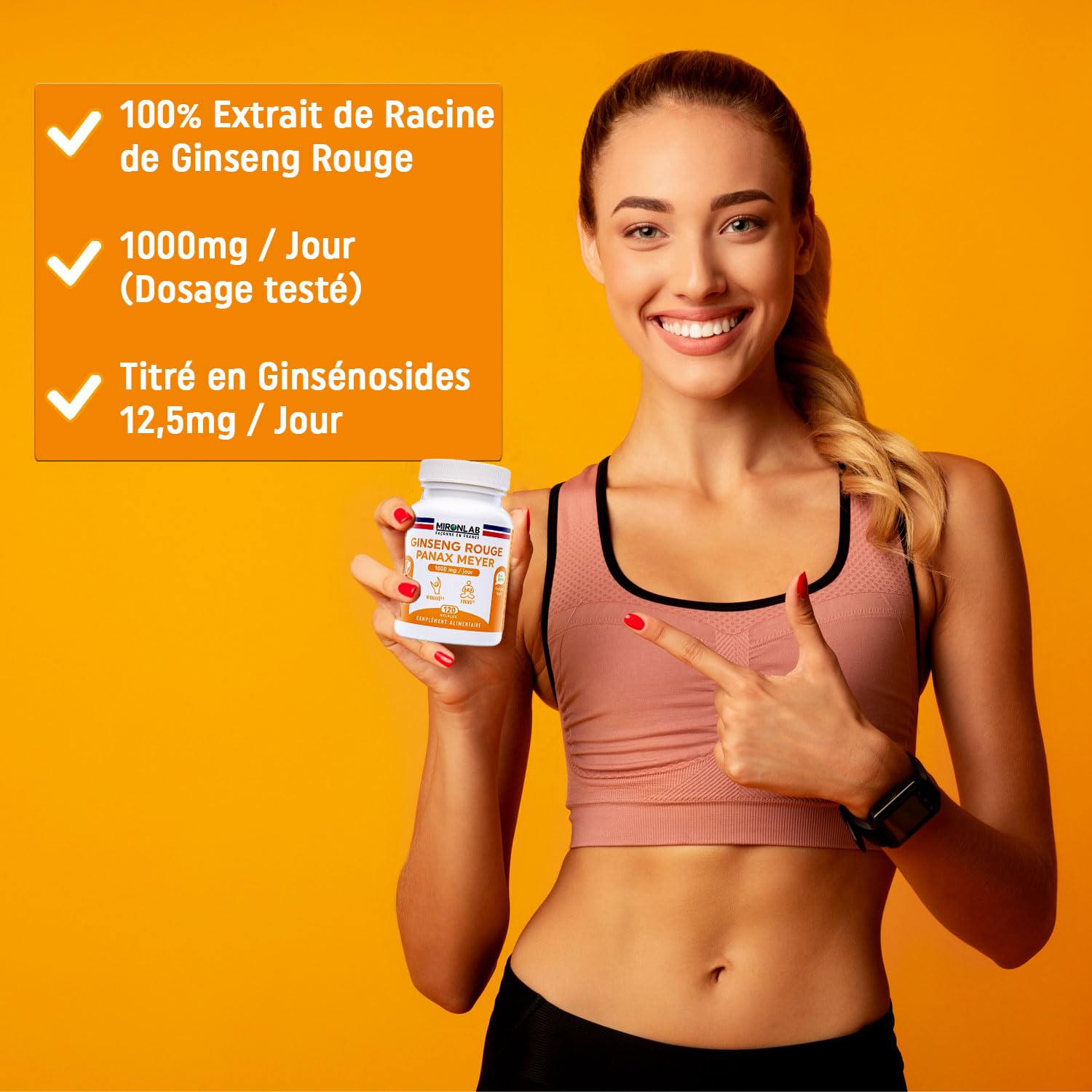 Ginseng Rouge de Corée - Racine - Haut Dosage 1000mg - Ginsénosides 12.5mg - 120 Gélules / 2 Mois - Extrait Naturel Panax Meyer - Anti Stress & Booster d’Energie - Laboratoire Français MIRONLAB