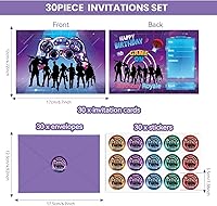 Vista 2 de Tevxj Paquete de 30 tarjetas de invitación para fiestas de cumpleaños con sobres, suministros de fiesta de juegos, calcomanías de invitación