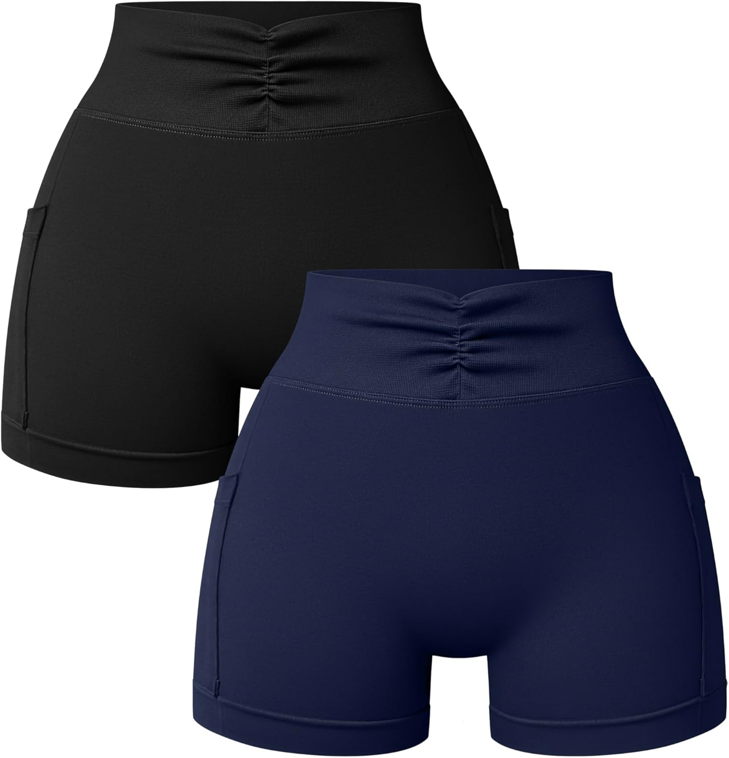 OQQ Women’s Mini Workout Shorts 2 Piece V-Shaped High Waist Stretchy Yoga Shorts with Pockets