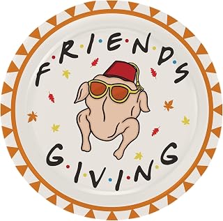 Friendsgiving Paper Plates, 50 Count Disposable Thanksgiving Dinner Plates, Friendsgiving Party Decor Supplies, Funny Fall Autumn Turkey Thanksgiving Home Dinner Table Decorations, 9 inch