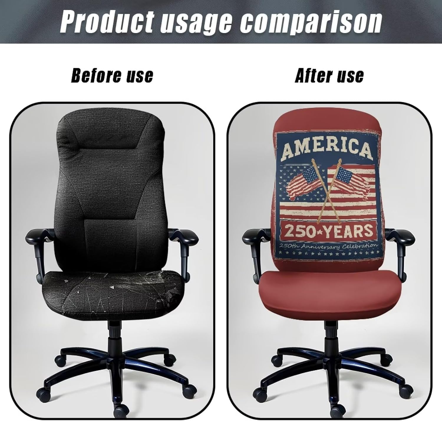 Wanyint America 250 Years Red Office Chair Cover Universal Computer Chair Slipcover High Back Computer Chair Cover for Boss Rotating Chairs Washable 4th of July Patriotic Decor, S
