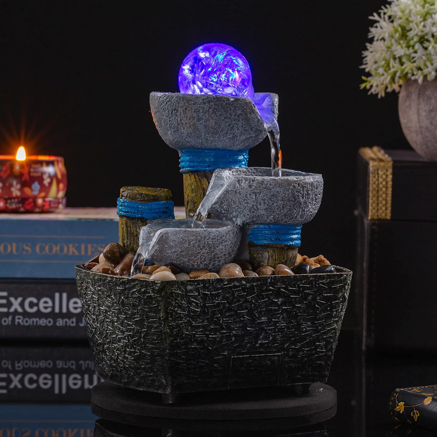 Tabletop Fountain Tabletop Waterfall Meditation Fountain Indoor Fountain Decorative Fountain Office Home Leisure and Relax Mini Tabletop Pool Leisure Fountain Including Many Natural River Rocks : Home & Kitchen
