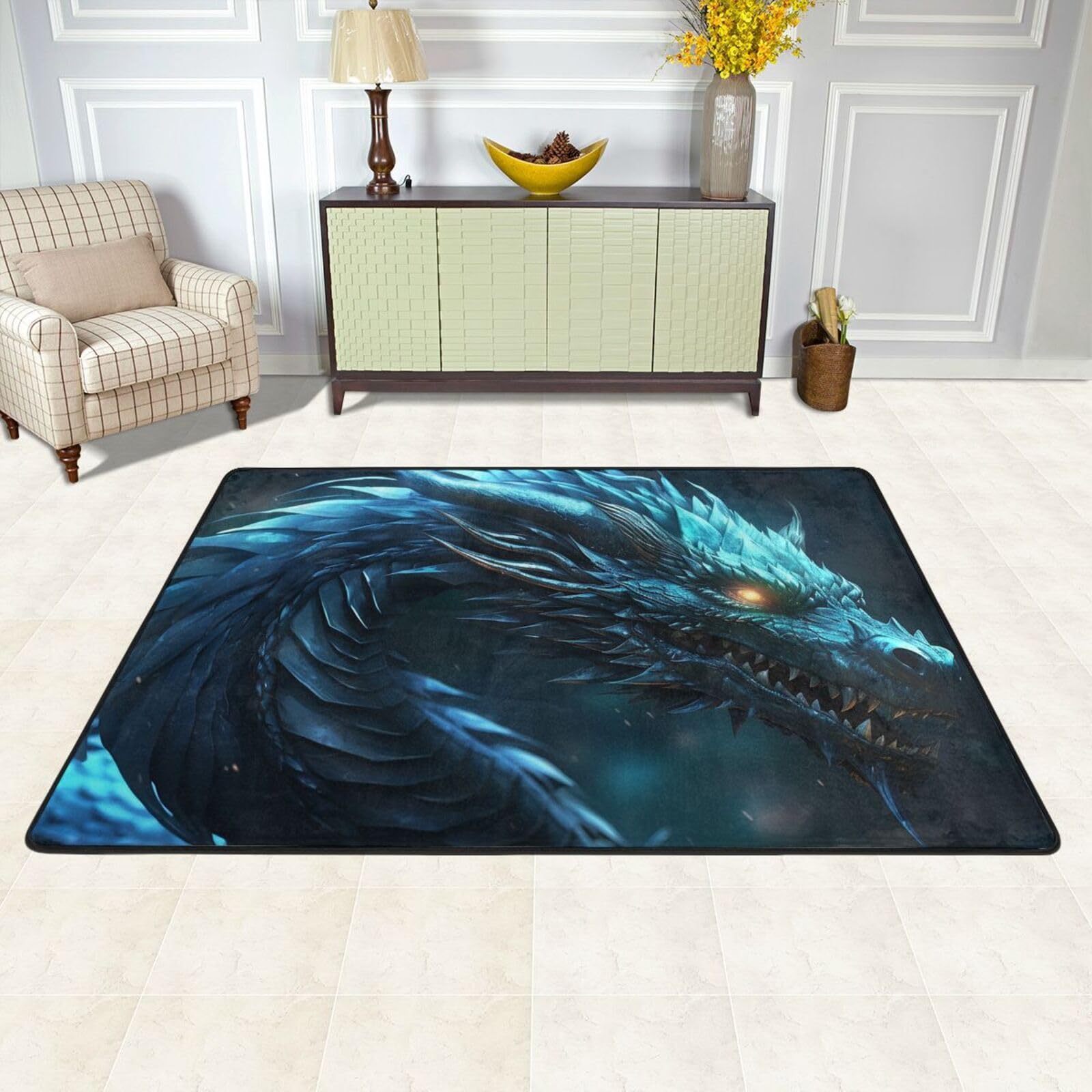 Tapis de sol absorbant dragon cyan : l'alliance parfaite du design et de la sécurité en cuisine