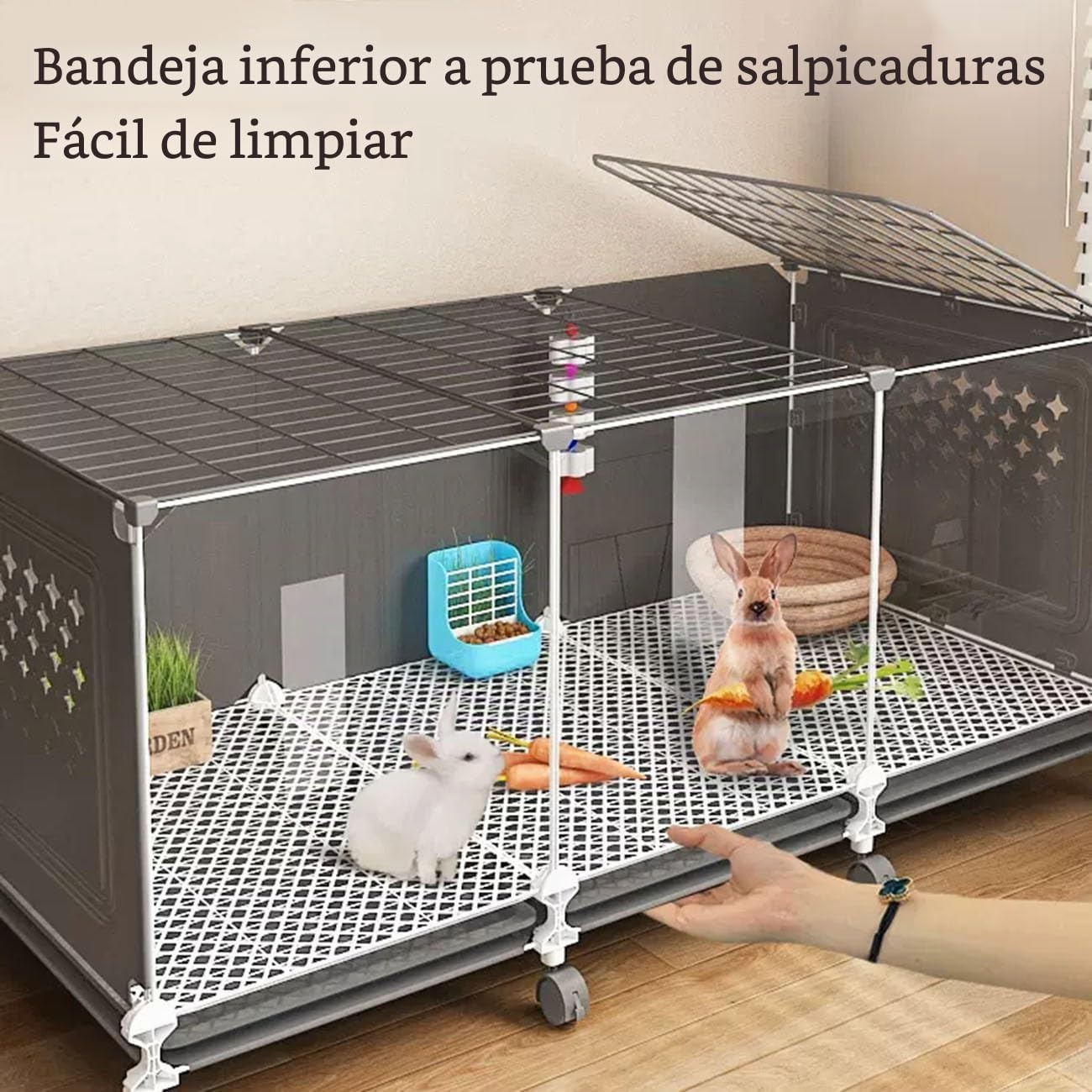 Jaula para Conejos de Interior, Jaulas para Cobayas, Parte Delantera Transparente, Casa para Animales Pequeños para Conejos, con Bandeja Extraíble(Black,140cm)